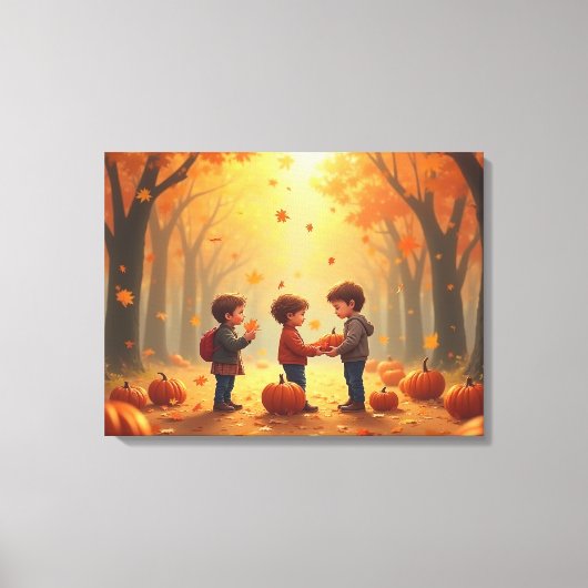 Erntedank Kürbiskinder Leinwanddruck (Vorderseite)