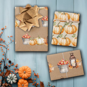 Erntedank Kürbisse Äpfel Geschenkpapier Set