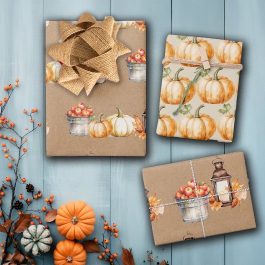 Erntedank Kürbisse Äpfel Geschenkpapier Set
