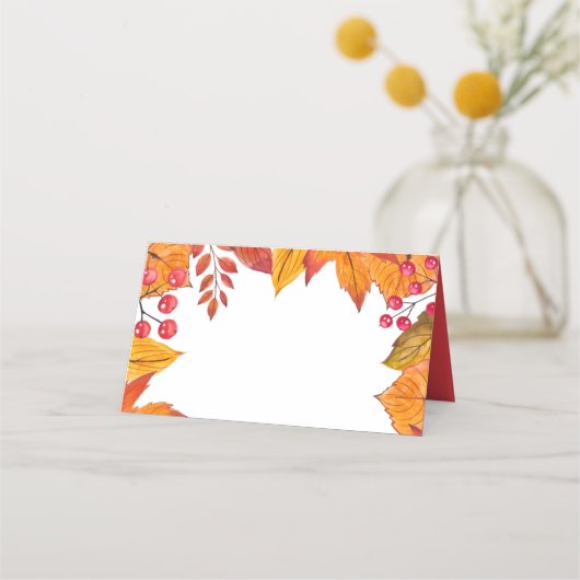 Erntedank Land Rustikale Herbstblätter Platzkarte (Vorderseite)