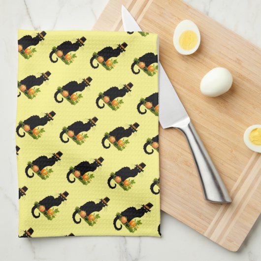 Erntedank Le Chat Noir mit Pumpkins Geschirrtuch (Viertel Falte)