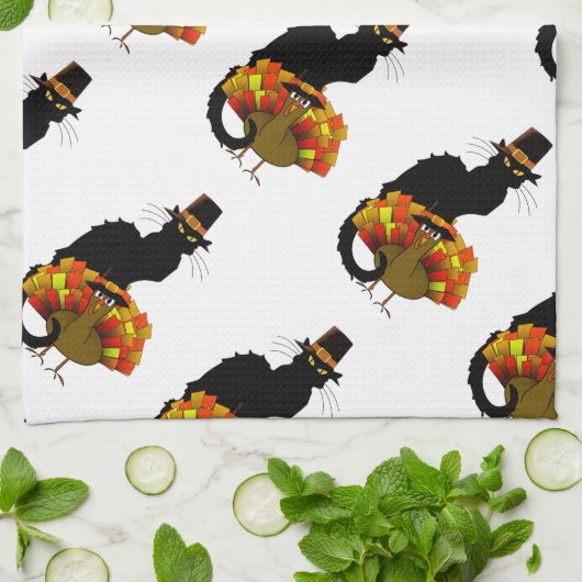 Erntedank Le Chat Noir mit türkischer Pilgrim Küchentuch (Gefaltet)