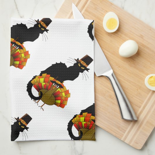 Erntedank Le Chat Noir mit türkischer Pilgrim Küchentuch (Viertel Falte)