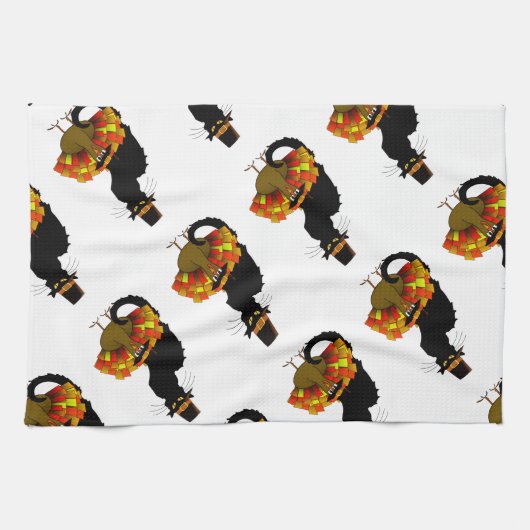 Erntedank Le Chat Noir mit türkischer Pilgrim Küchentuch (Horizontal)