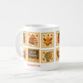 Erntedank Lehrer Briefmarke Collage | Gemütlicher Kaffeetasse (Vorderseite Links)