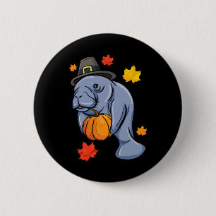 Erntedank Manatee Pilgrim Fall Pumpkin Dugong Button