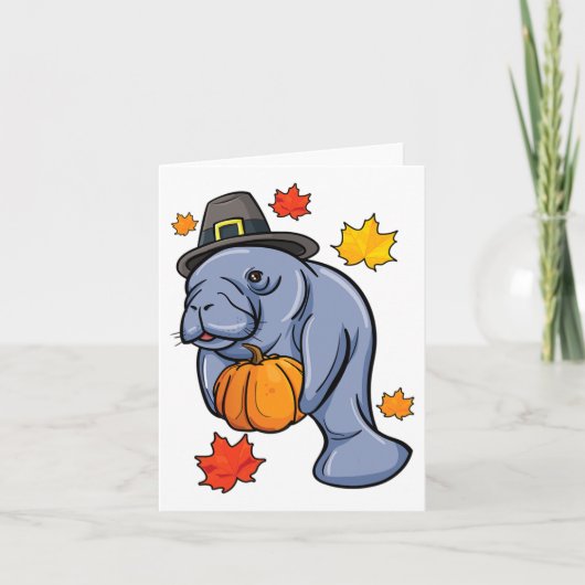 Erntedank Manatee Pilgrim Fall Pumpkin Dugong Karte (Vorderseite)