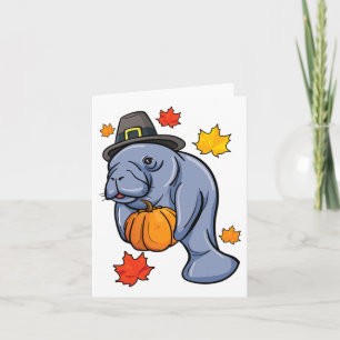 Erntedank Manatee Pilgrim Fall Pumpkin Dugong Karte