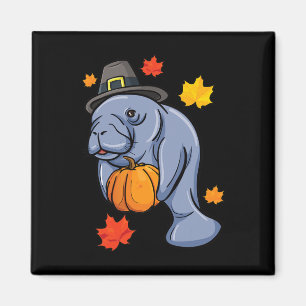 Erntedank Manatee Pilgrim Fall Pumpkin Dugong Magnet