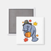 Erntedank Manatee Pilgrim Fall Pumpkin Dugong Magnet (Vorderseite/Rückseite)