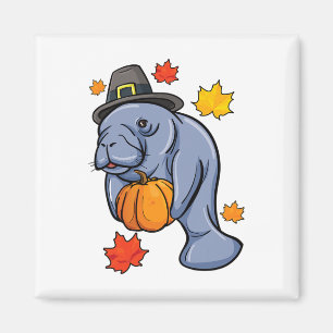 Erntedank Manatee Pilgrim Fall Pumpkin Dugong Magnet