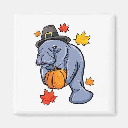 Erntedank Manatee Pilgrim Fall Pumpkin Dugong Magnet (Vorne)