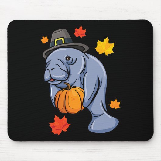 Erntedank Manatee Pilgrim Fall Pumpkin Dugong Mousepad (Vorne)