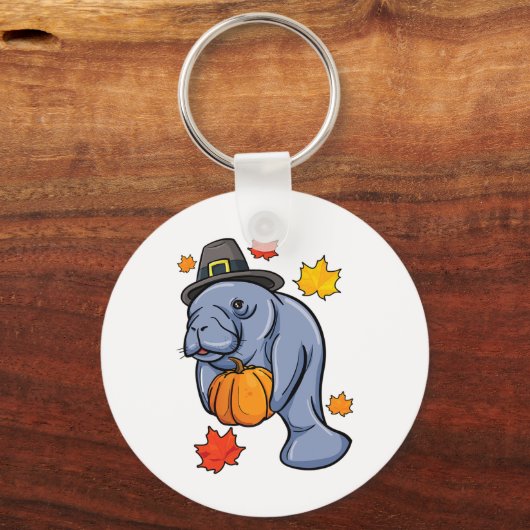 Erntedank Manatee Pilgrim Fall Pumpkin Dugong Schlüsselanhänger (Vorderseite)