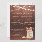 Erntedank Mason Jar Lights Wood Rustikal Einladung (Vorderseite)