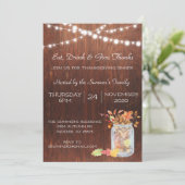 Erntedank Mason Jar Lights Wood Rustikal Einladung (Stehend Vorderseite)