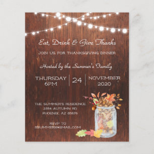 Erntedank Mason Jar Lights Wood Rustikale Einladun Flyer