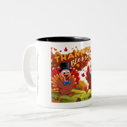 Erntedank mit Danksagungen Zweifarbige Tasse (Vorderseite Links)