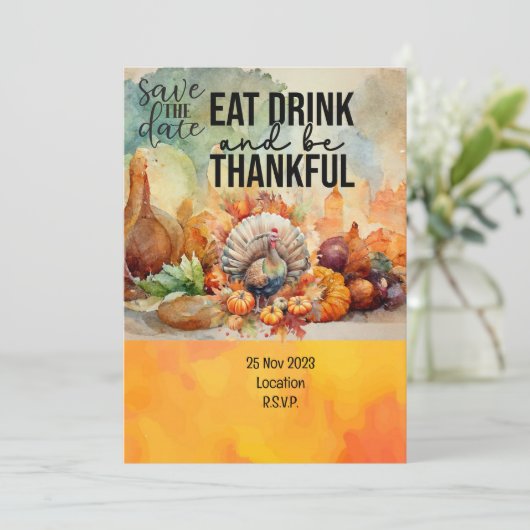 Erntedank mit der Türkei Save the Date Einladung (Stehend Vorderseite)