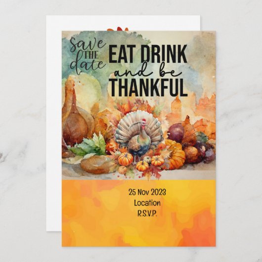 Erntedank mit der Türkei Save the Date Einladung (Vorne/Hinten)
