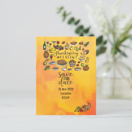 Erntedank mit der Türkei Save the Date Einladung Postkarte (Stehend Vorderseite)