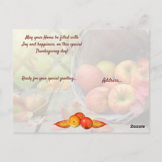 Erntedank mit farbenfrohen Apfelkörben Postkarte (Rückseite)