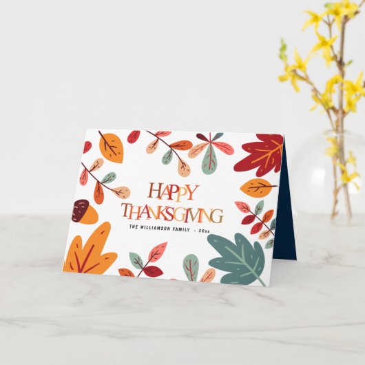 Erntedank mit farbenfrohen Blättern Karte (Gelbe Blume)