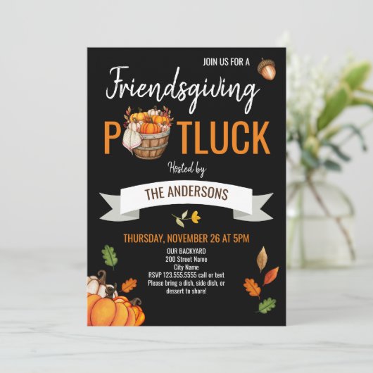 Erntedank mit Freunden Potluck Einladung (Stehend Vorderseite)