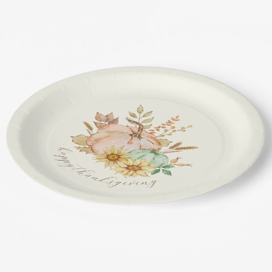 Erntedank mit individueller Wasserfarbenernte Pappteller (Schrägansicht)