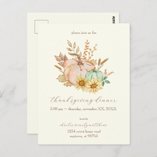 Erntedank mit individueller Wasserfarbenernte Postkarte (Vorne/Hinten)