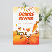 Erntedank mit Kürbis, Kiefer und Verlassen Fall Dankeskarte (Stehend Vorderseite)