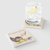 Erntedank Mit Monogramm Steinuntersetzer (Seitenansicht)