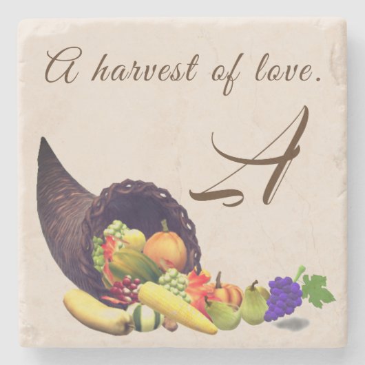 Erntedank Mit Monogramm Steinuntersetzer (Vorderseite)