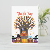 Erntedank mit niedlichen Eulen Dankeskarte (Stehend Vorderseite)