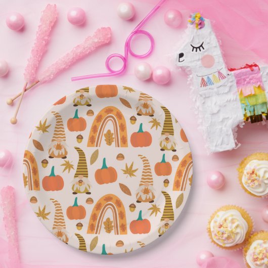 Erntedank mit Regenbogen und Herbstblättern Pappteller (Party)