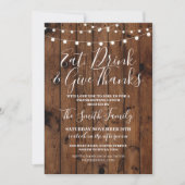 Erntedank-Mittagessen-hölzerne rustikale Lichter Einladung (Vorderseite)