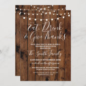 Erntedank-Mittagessen-hölzerne rustikale Lichter Einladung (Vorne/Hinten)