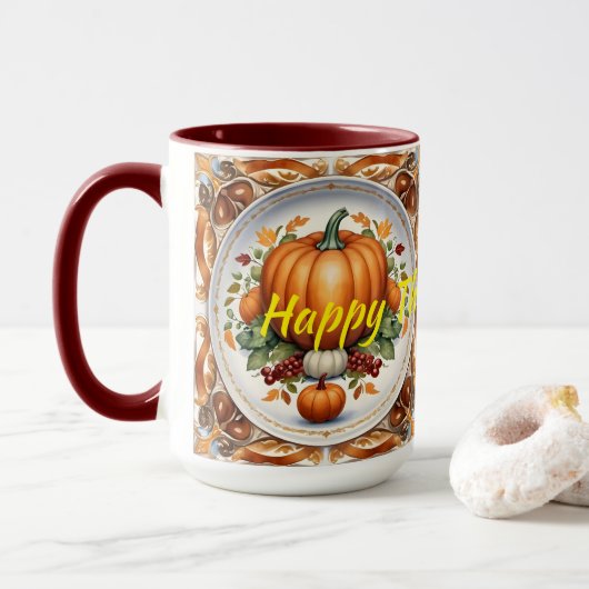 Erntedank Moderne Pumpkin Herbstkollektion Tasse (Mit Donut)