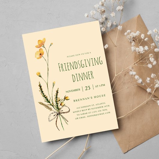 Erntedank Modernes Floral Friendsgiving-Dinner Einladung