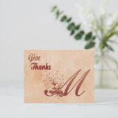 Erntedank Monogramm M Alphabet Postkarte (Stehend Vorderseite)