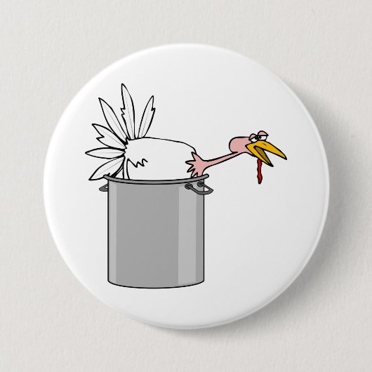 Erntedank müde Türkei in Cooking Pot Spaß Button (Vorderseite)