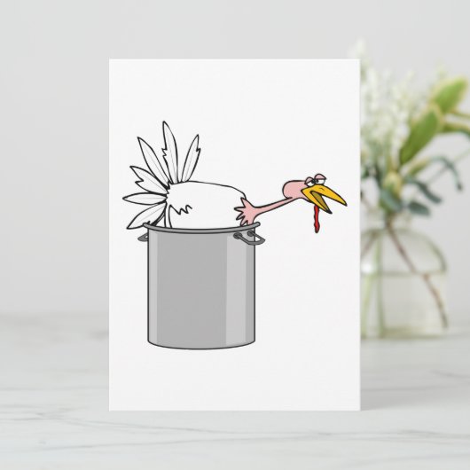 Erntedank müde Türkei in Cooking Pot Spaß Einladung (Stehend Vorderseite)