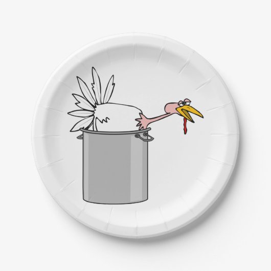 Erntedank müde Türkei in Cooking Pot Spaß Pappteller (Vorderseite)