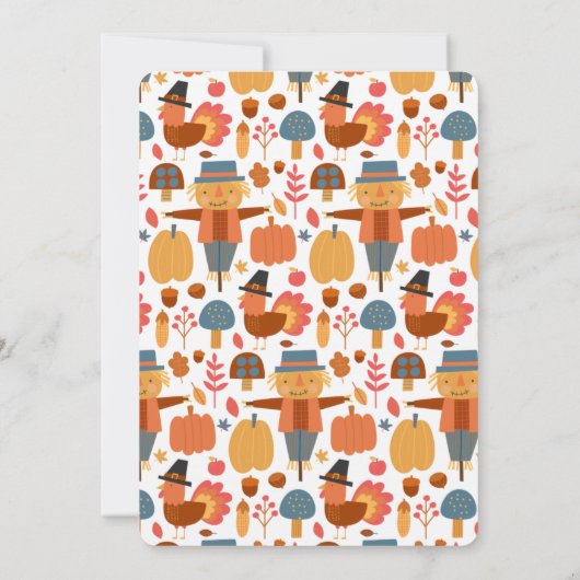 Erntedank Muster mit Truthühnern Save The Date (Rückseite)