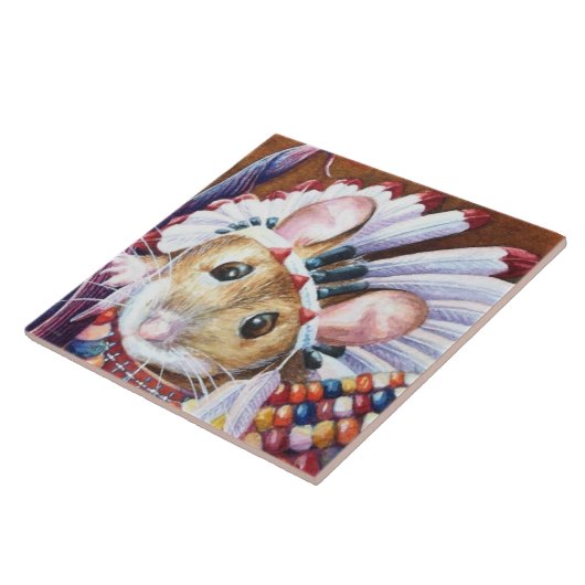 Erntedank Native American Mouse Wasserfarben Art  Fliese (Seite)