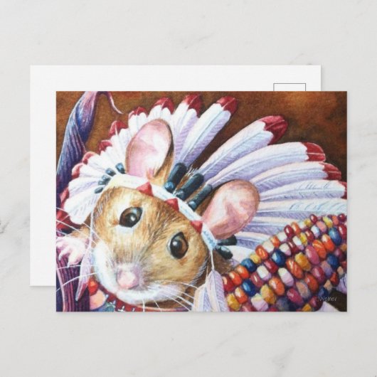 Erntedank Native American Mouse Wasserfarben Art Postkarte (Vorne/Hinten)