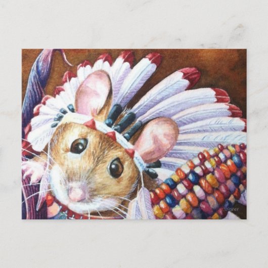 Erntedank Native American Mouse Wasserfarben Art Postkarte (Vorderseite)