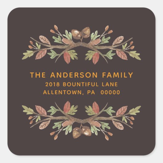 ERNTEDANK NIEDLICH FALL FOLIAGE RÜCKSENDEADRESSE QUADRATISCHER AUFKLEBER (Vorderseite)