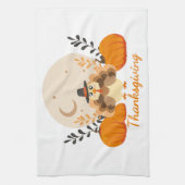 Erntedank Niedlich Orange Turkey Pumpkin Geschirrtuch (Vertikal)