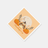 Erntedank Niedlich Orange Turkey Pumpkin Serviette (Ecke)